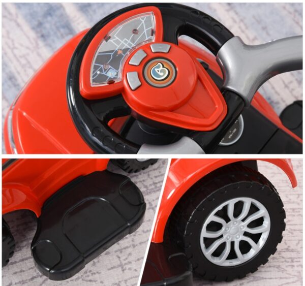 Kids 3 In 1 Push Car Ride-On Stroller Sliding Walking Toy With Horn Music Light Secure Bar For Boys Girls 1-3 Years Old Red - Image 6