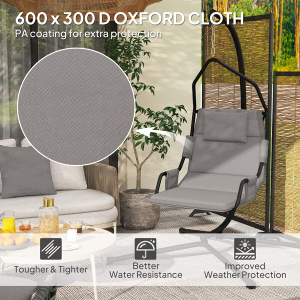 Hammock Chair With Stand And PA Coating Cushion, Hanging Swing Chair With Steel Frame For Indoor And Outdoor, Gray - Image 6