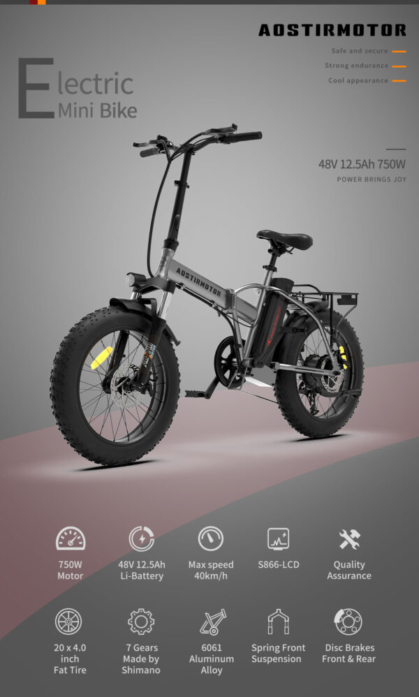 20x4.0 Inch Foldable Fat Tire Electric Bike 48V 12.5AH Extended Range Dual Disc Brakes Fenders - Image 3