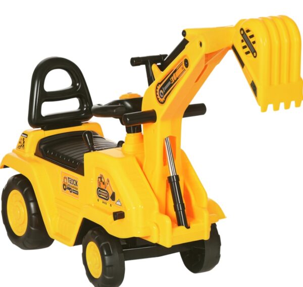 3-in-1 Ride On Excavator Digger Scooter & Pulling Cart, Construction Pretend Play Toy For Kids - Image 7