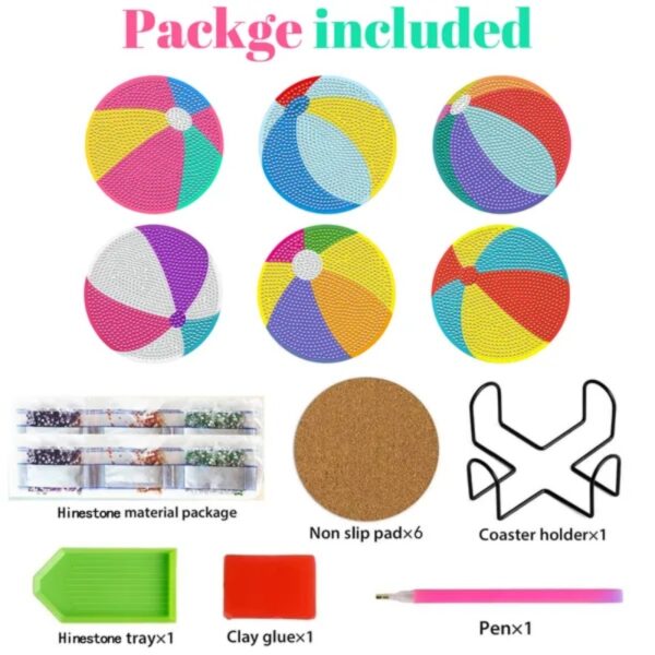 6Pack Beach Balls Rhinestones Art Painting Coaster Kit Summer Holiday DIY Rhinestones Painting Coasters - Image 5
