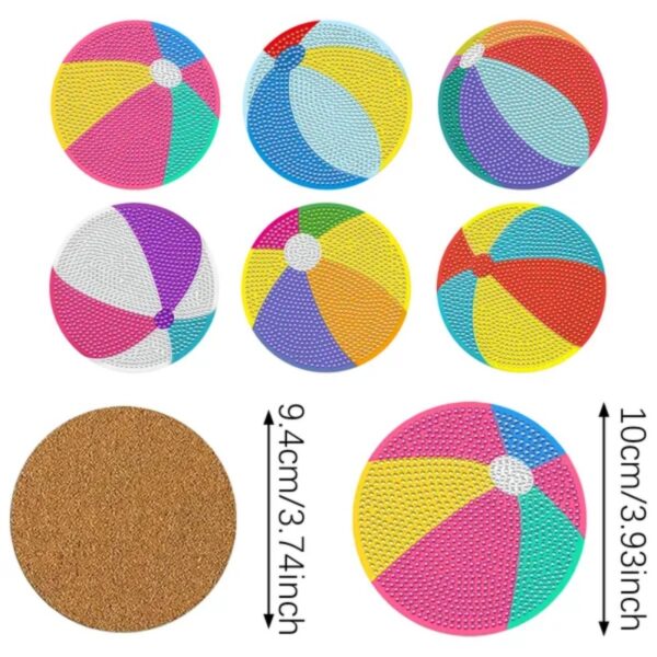 6Pack Beach Balls Rhinestones Art Painting Coaster Kit Summer Holiday DIY Rhinestones Painting Coasters - Image 2