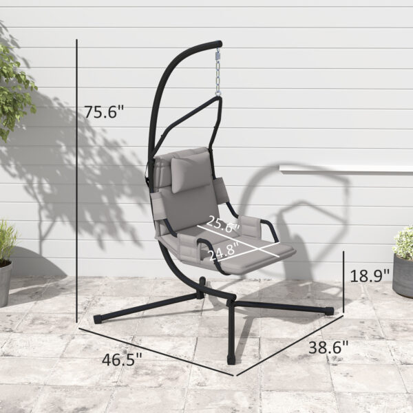 Hammock Chair With Stand And PA Coating Cushion, Hanging Swing Chair With Steel Frame For Indoor And Outdoor, Gray - Image 2